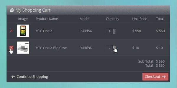 PSD Shopping cart interface